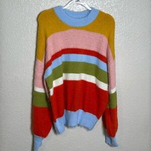 Sage &‎ Fig Women’s Medium Long Sleeve Sweater Multi Stripe Soft Fuzzy Warm NWT